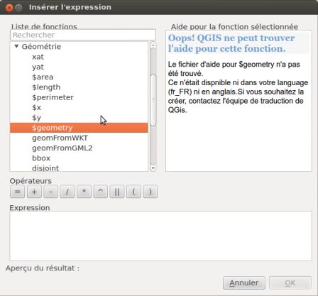 QGIS Expression Window