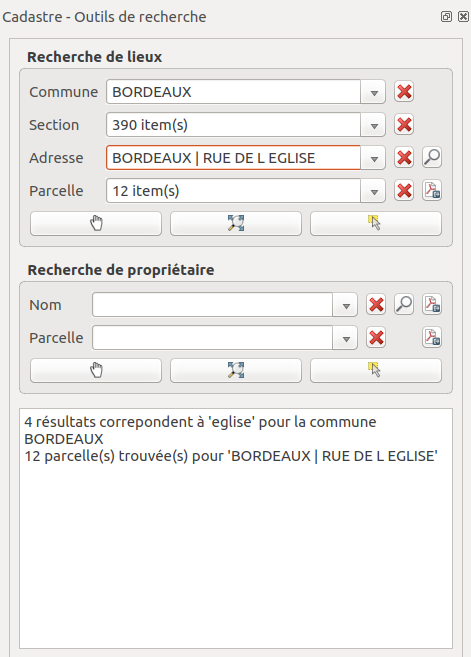 QGIS Cadastre outil de recherche